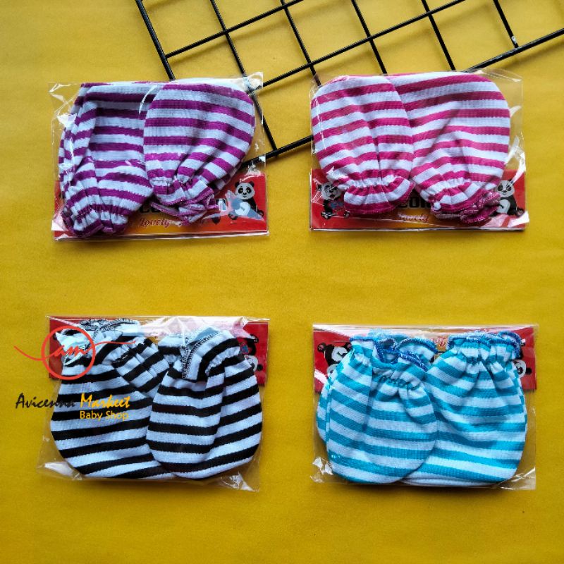 3 pasang sarung tangan kaki bayi motif garis