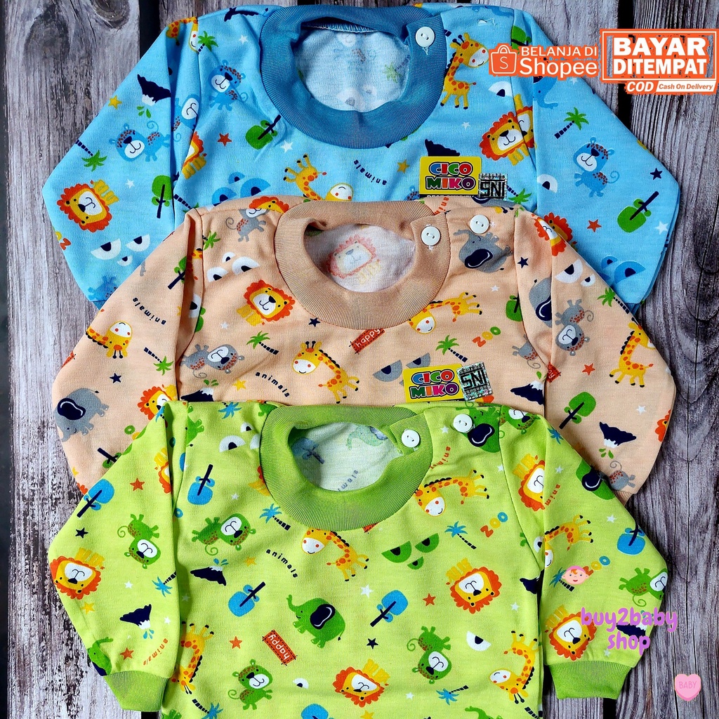 Kaos lengan panjang bayi Cico Miko Happy Jungle Series 0-12 Bulan 3 PCS