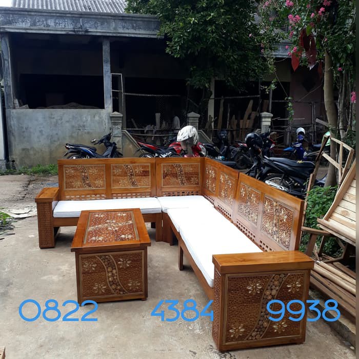 Kursi Meja Jati Sofa Sudut L Murah Asli Jepara Minimalis Tempel Koin