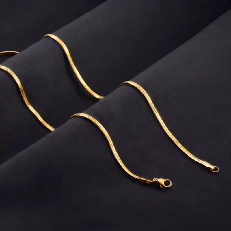 Kalung Pria Wanita Titanium Gepeng Emas Gold ( COD )