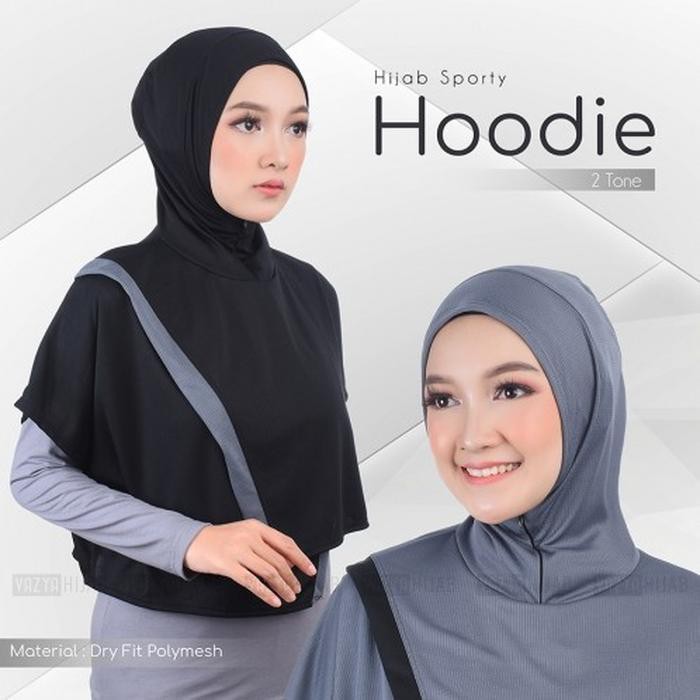 ( Hoodie ) Hijab sporty hoodie dryfit 2tone - Grey Hoodie Wanita