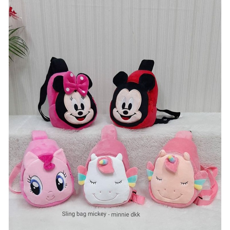 Tas Sling Bag Anak Size 21cm/waist bag anak/tas karakter/Tas spiderman minie unicorn Little Pony/Tas Terbaru