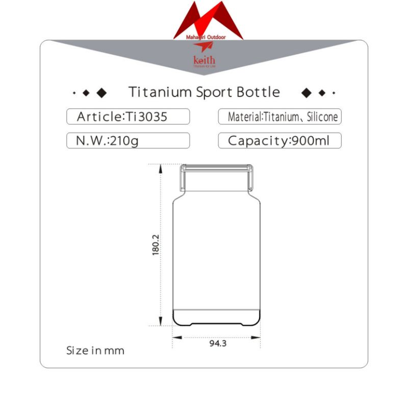 Keith titanium Ti3035 botol minum 900ml bottle fitness gym camping outdoor ultralight