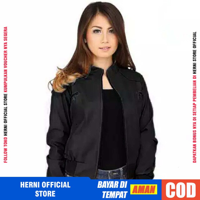 JAKET KULIT PU LEATHER RIB CEWEK HITAM WANITA