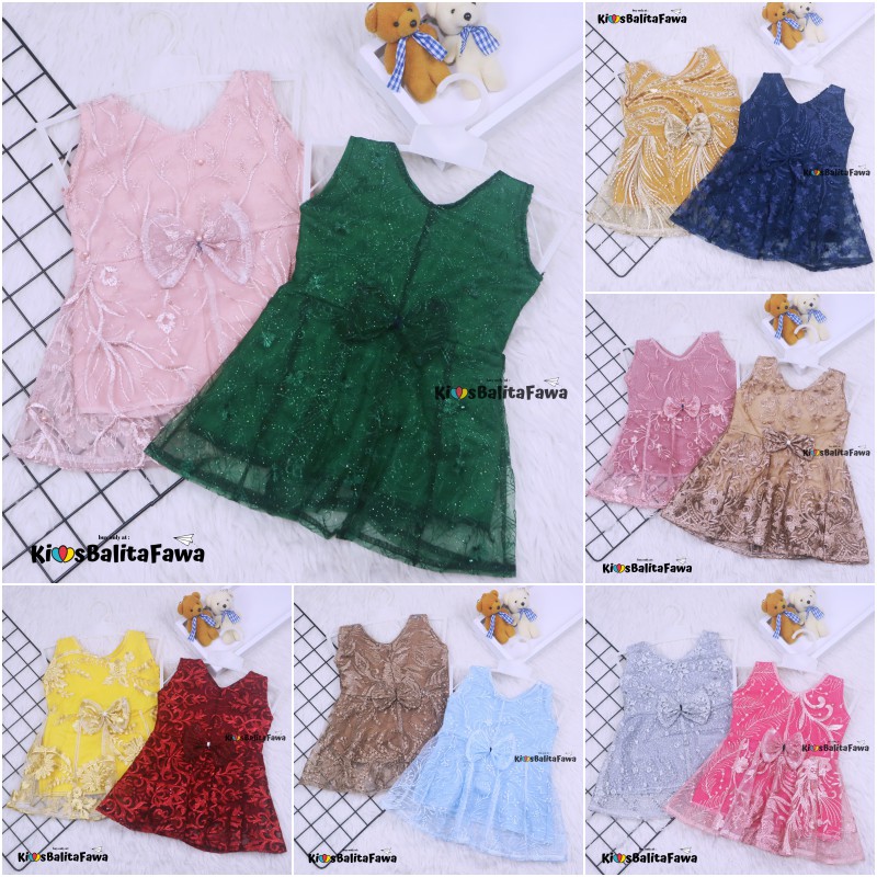 Dress Keira uk 6-12 Bulan/ Dres Kondangan Anak Perempuan Brukat Kensi Gaun Pesta Baju Baby Import