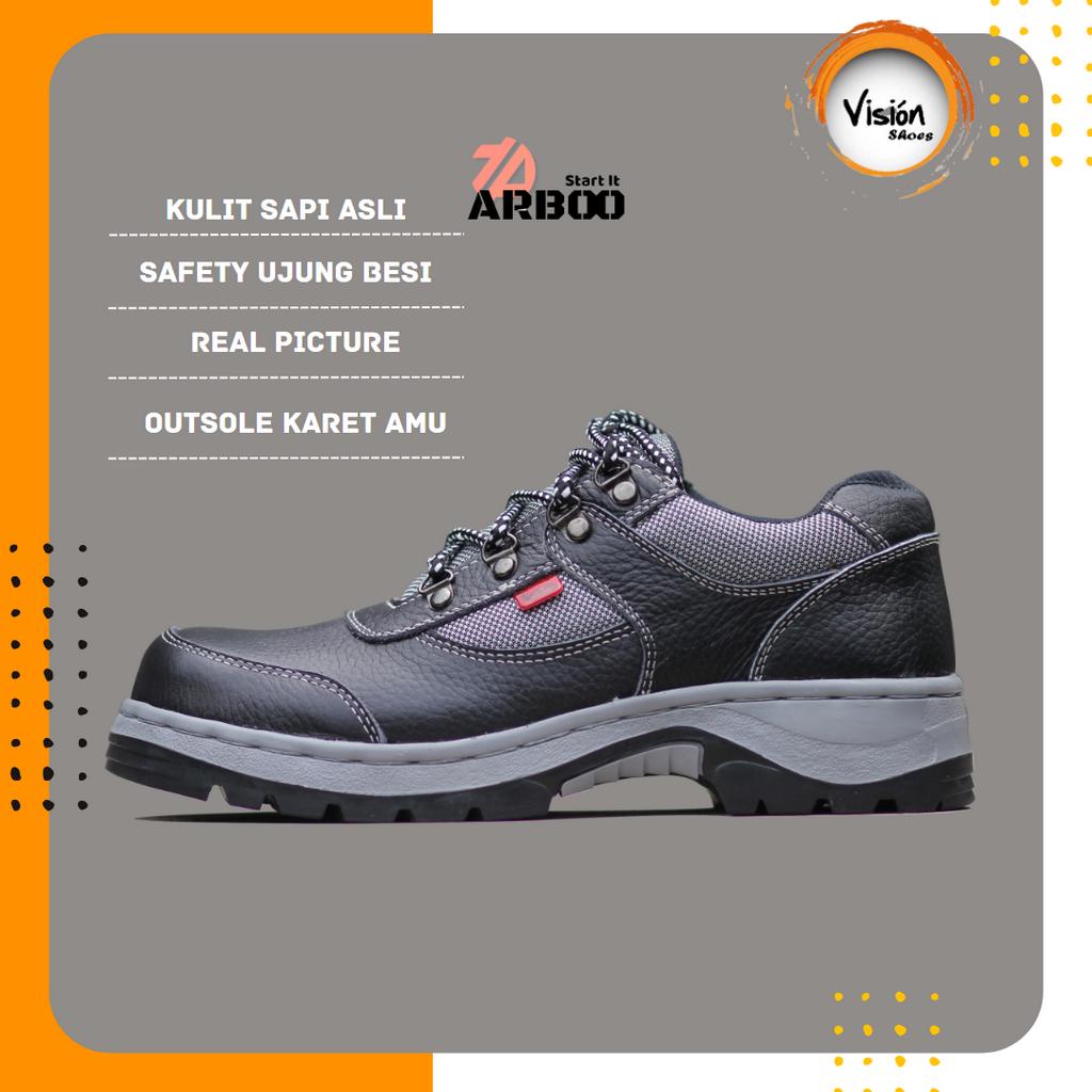 Sepatu Boots PRIA Kulit SAPI Safety Pendek Original Hitam