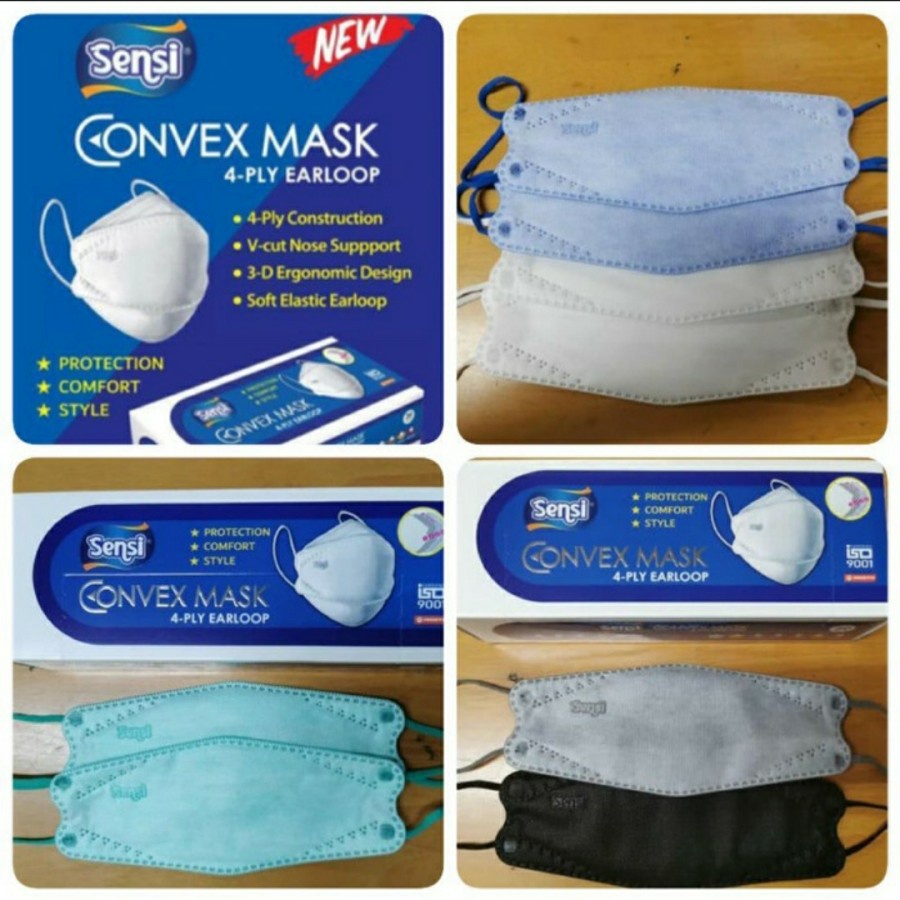 Sensi Convex Mask Putih Biru Earloop 20pcs Masker Sensi Convex 4ply