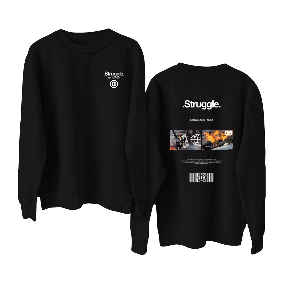 BRIGO Basic Sweatshirt  struggle II Sweater Crewneck BRIGO struggle Sablon DTF Fleece Cotton M-XXL (Pria &amp; Wanita) Free stiker&amp;Gantungan Kunci