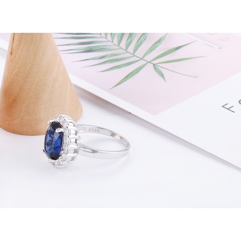 Cincin Silver Hias Sapphire Biru Gaya Princess Untuk Wanita Charms