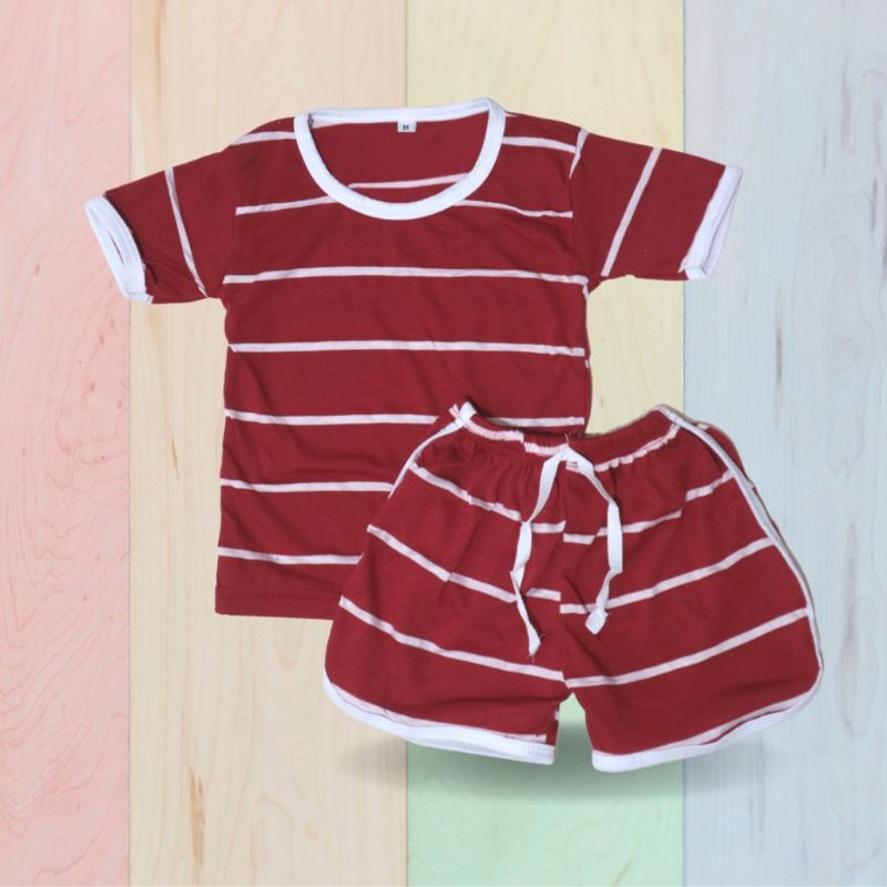 DK Setelan SALUR LIST Baju Pendek Celana Pendek Bayi Anak Unisex