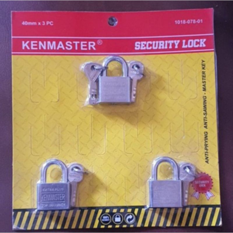 UK.40mm , isi Set 3 . Kenmaster , Gembok , Kunci Gembok , Master Key