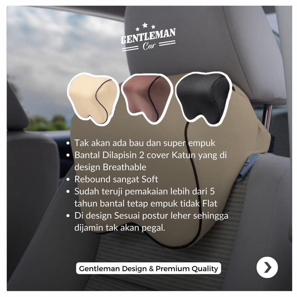 Bantal Kepala Leher Memory Foam  Jok Kursi Mobil Gentleman Design &amp; Premium Quality