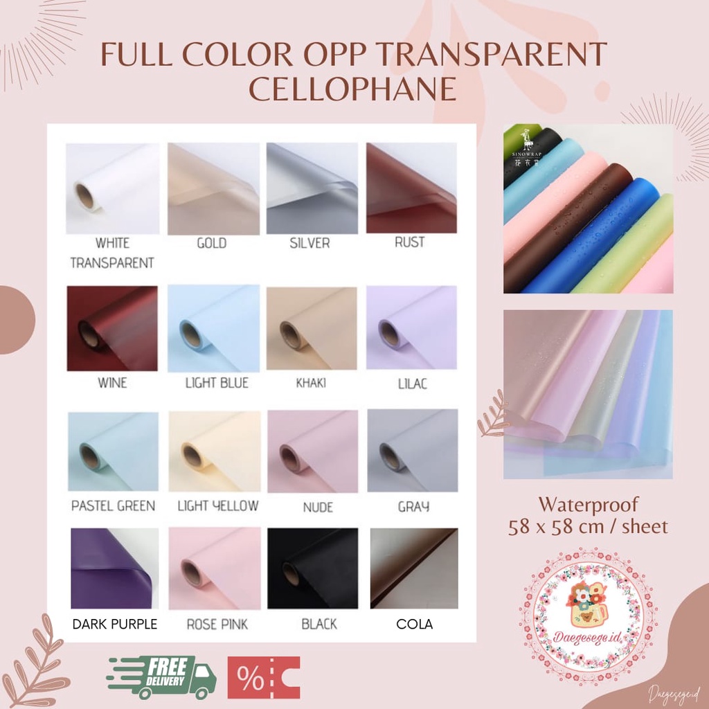 

[1 LEMBAR] FLOWER WRAPPING FULL COLOR OPP TRANSPARENT CELLOPHANE WATERPROOF ECER | KERTAS CELLOPHANE KERTAS PEMBUNGKUS BUNGA KERTAS BUKET BUNGA HAND BOUQUET WRAPPING PAPER KERTAS KADO FLOWER WRAP