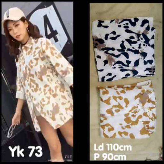 Atasan kemeja panjang wanita import katun premium motif leopard macan