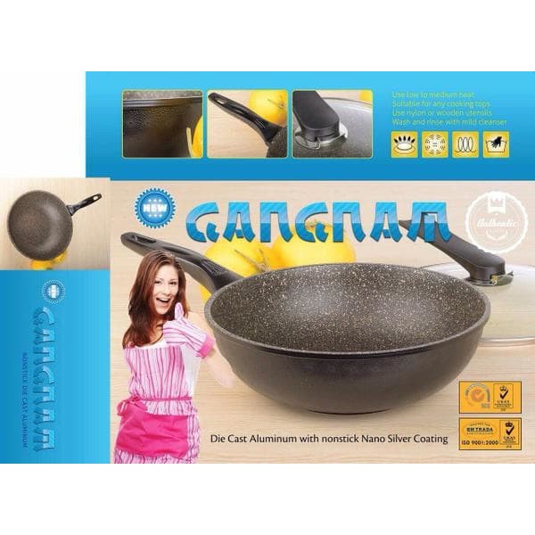 Panci Wok Korea Gangnam 30 Cm Lapisan Marble Anti Gores..