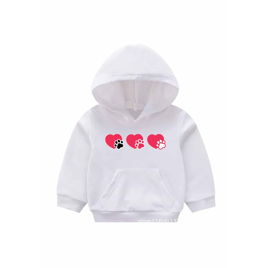 Hoodie Steps Hearts Dog Anak Fleece Pakaian Anak