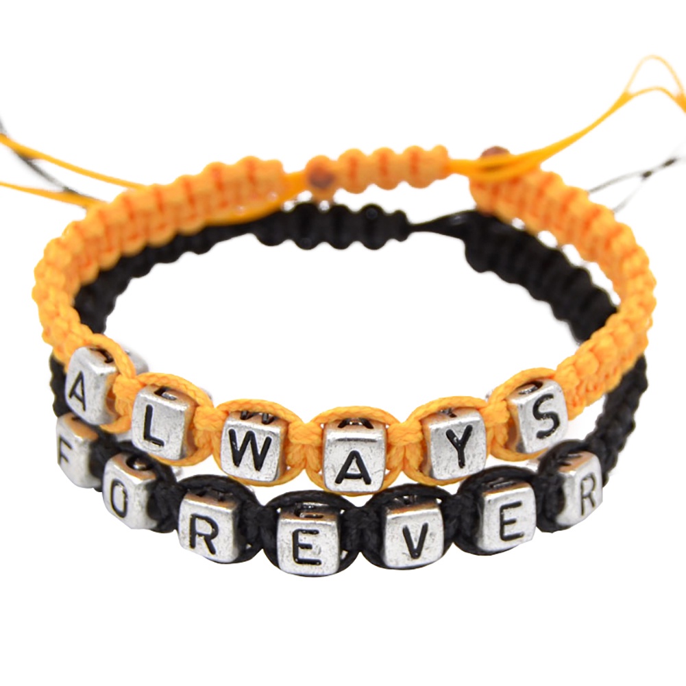 Hu Hu Hu Hu Hu Alat Bantu Pasang Kacamata♡ 2pcs Gelang Tali Rajut Adjustable Tulisan Always Forever Untuk Pasangan