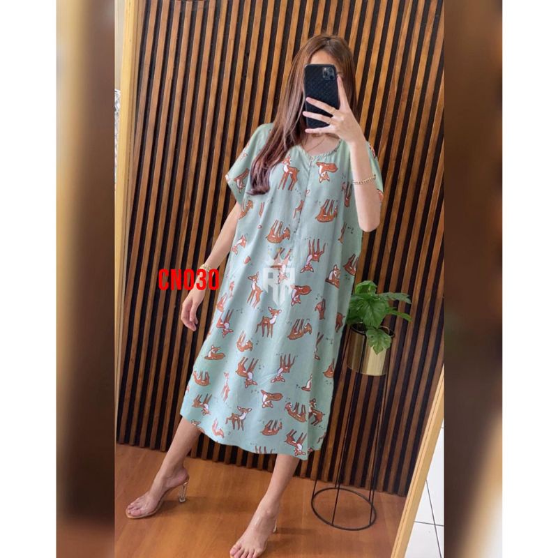 Daster RAYON  BUSUI  HABEL  SEMATA KAKI/SELUTUT  lengan pendek/Asli termurah-Selutut KIJANG