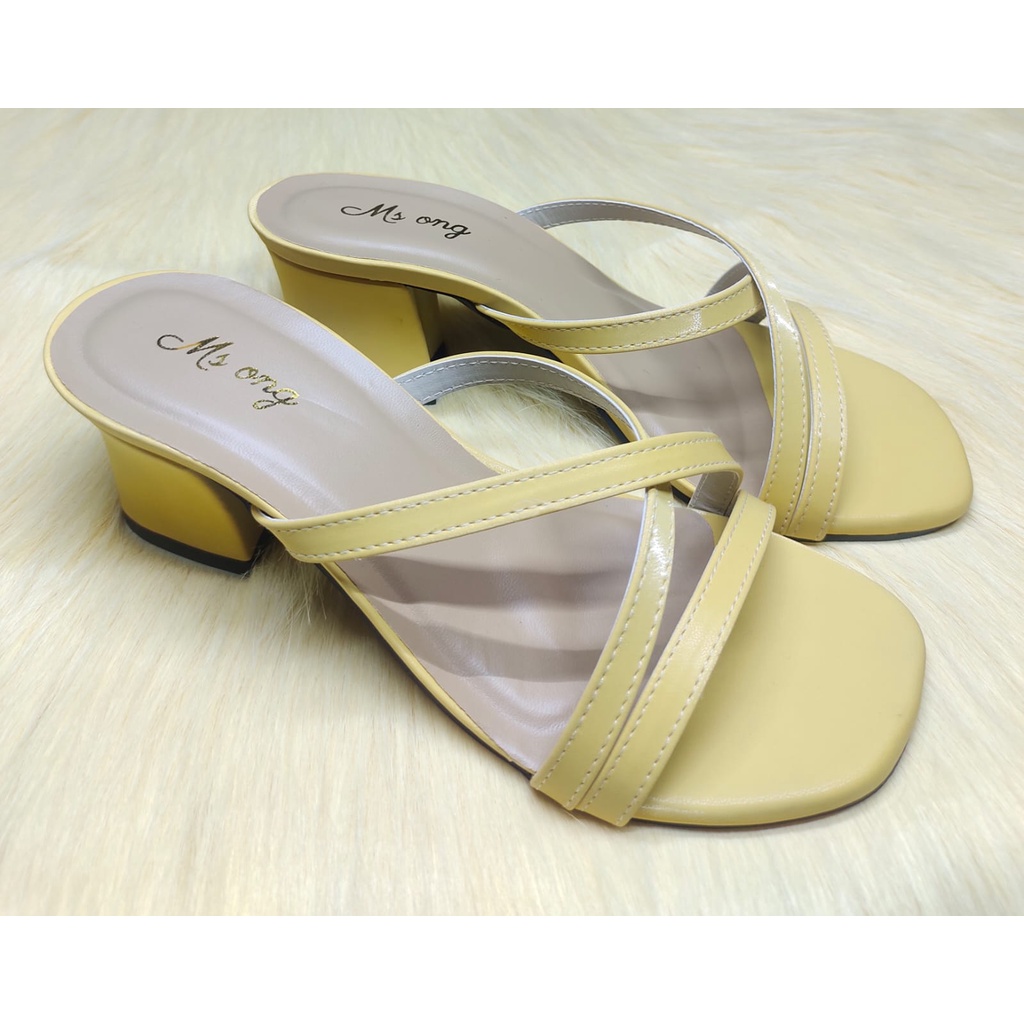 JY MSH 06 Sandal High Heels Hak Tahu Tali Silang Strappy Chunky Wanita Impor Murah