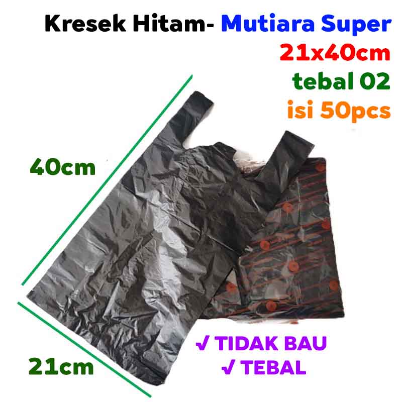 Kresek Hitam 21x40 isi 50pcs - Kantong Plastik Tebal Hitam ukuran 21 x 40