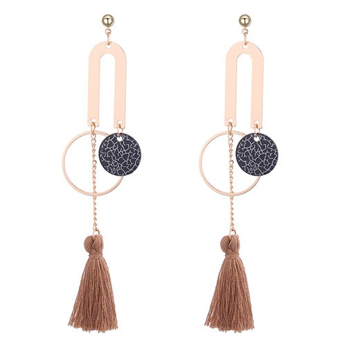 LRC Anting Tusuk Personality Round Shape Decorated Long Tassel Earrings