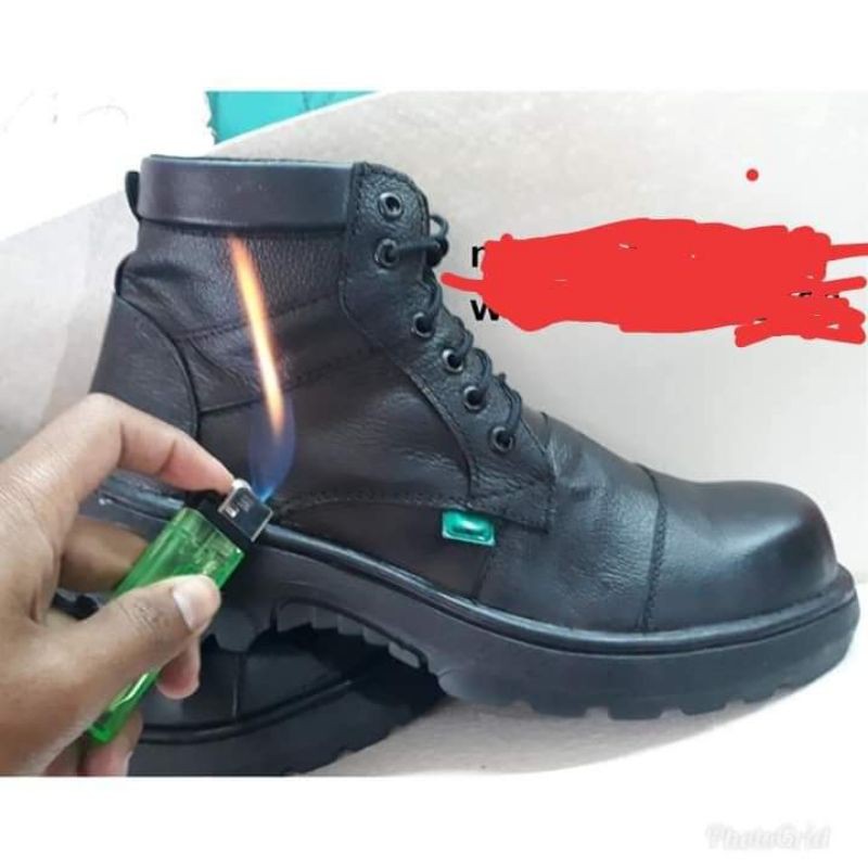 Termurah sepatu safety kulit asli ujung besi hitam