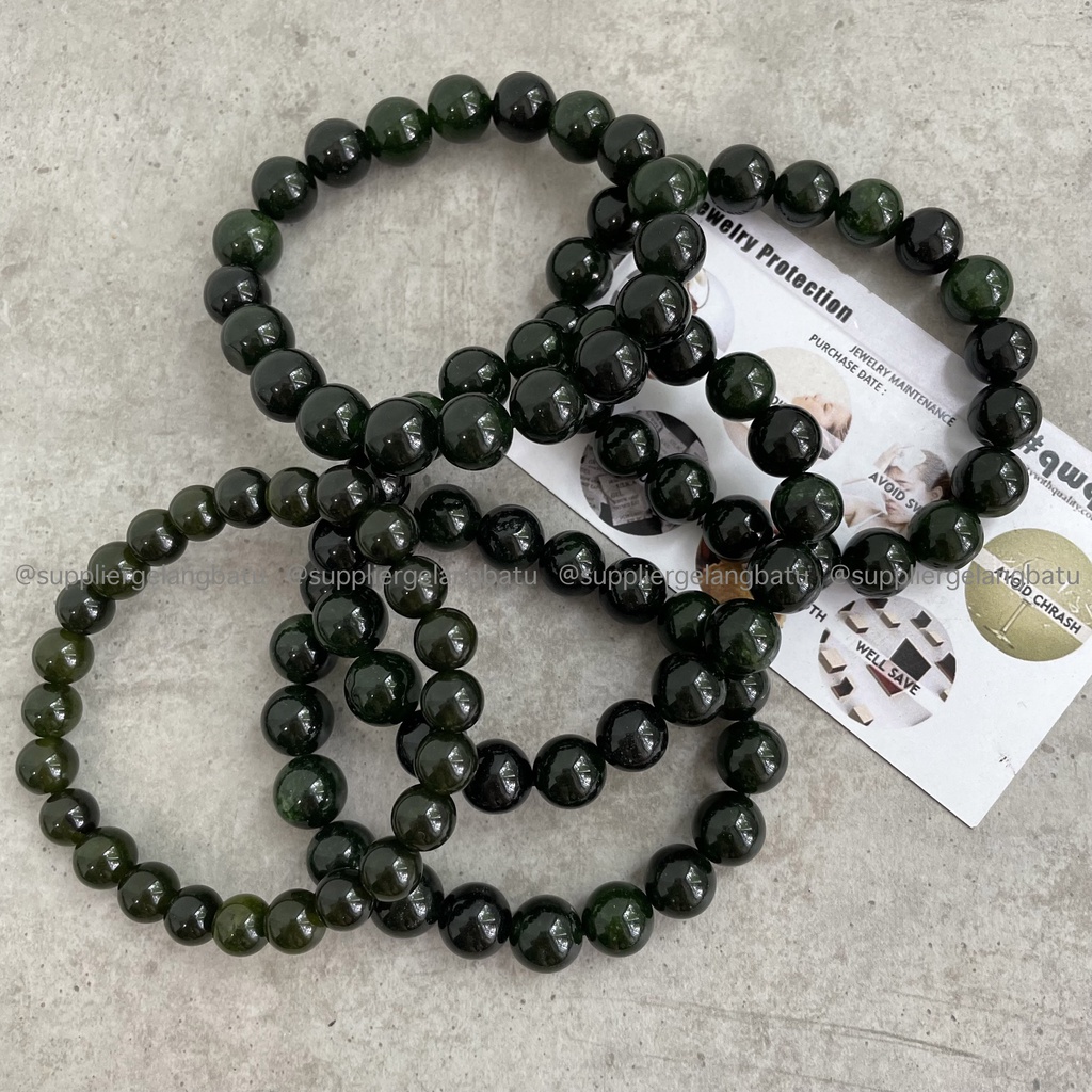 Gelang batu black jade aceh premium quality natural stone pria wanita unisex