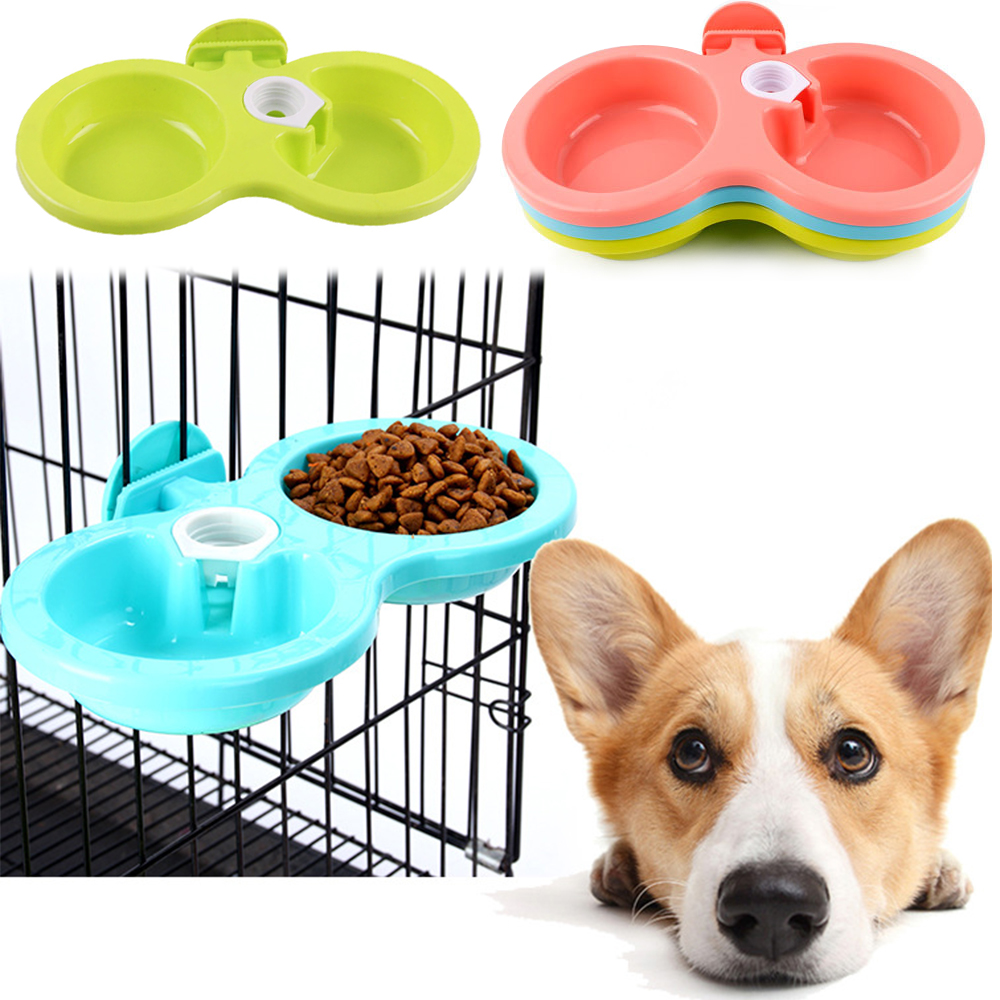 【TK】Pet Feeder Dog Anti Bite Detachable Hanging Double Bowls Puppy Food Auto Water Dispenser Dish Supplies