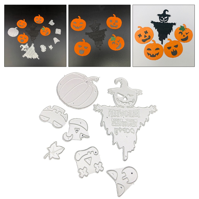 Cetakan Stensil Cutting Dies Motif Hantu Labu Halloween Bahan Metal Untuk Scrapbook / Craft DIY