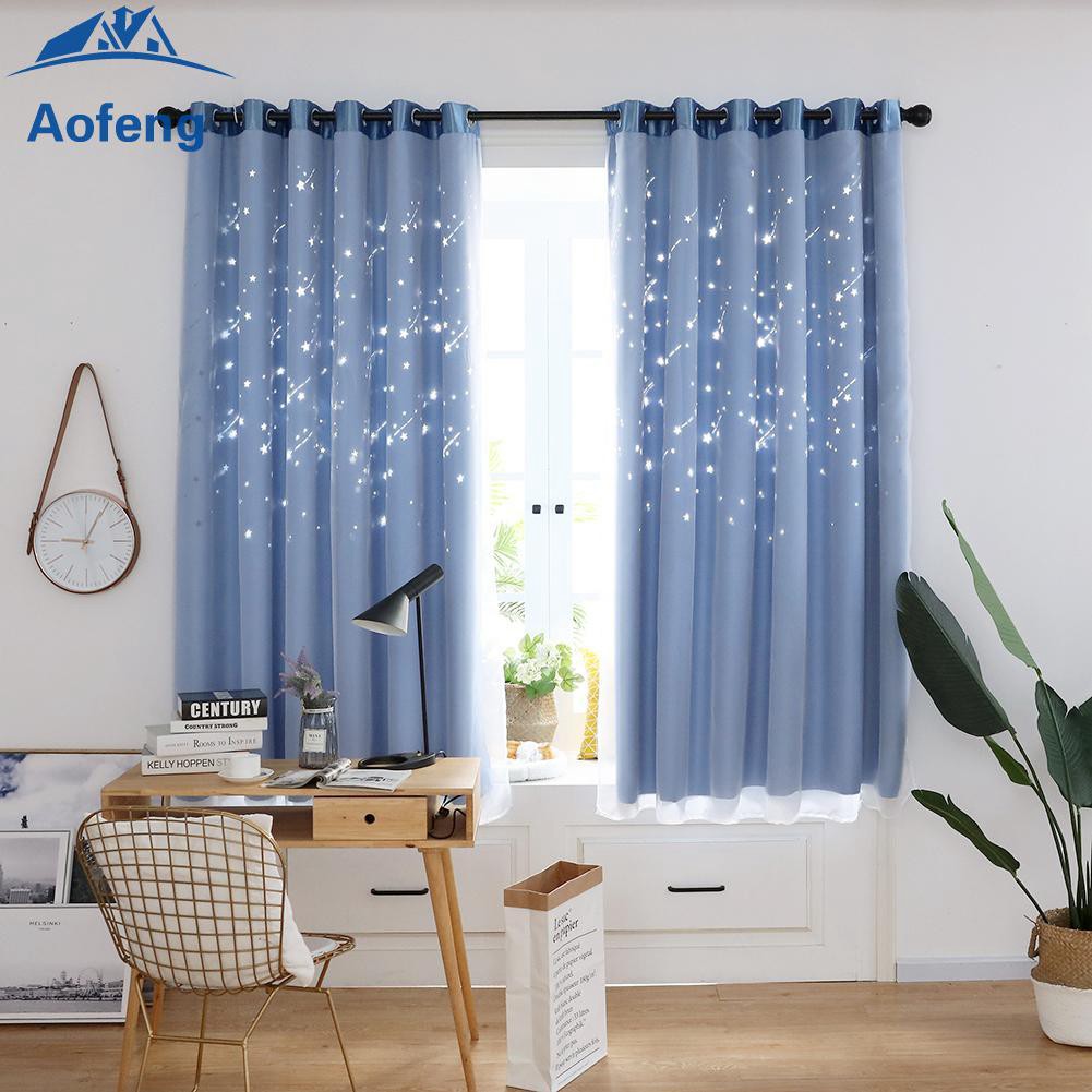 Ready Stock 2pcs Star Shower Hollow Yarn Blackout Curtains Windows Decorative Drapes Aofeng Shopee Indonesia