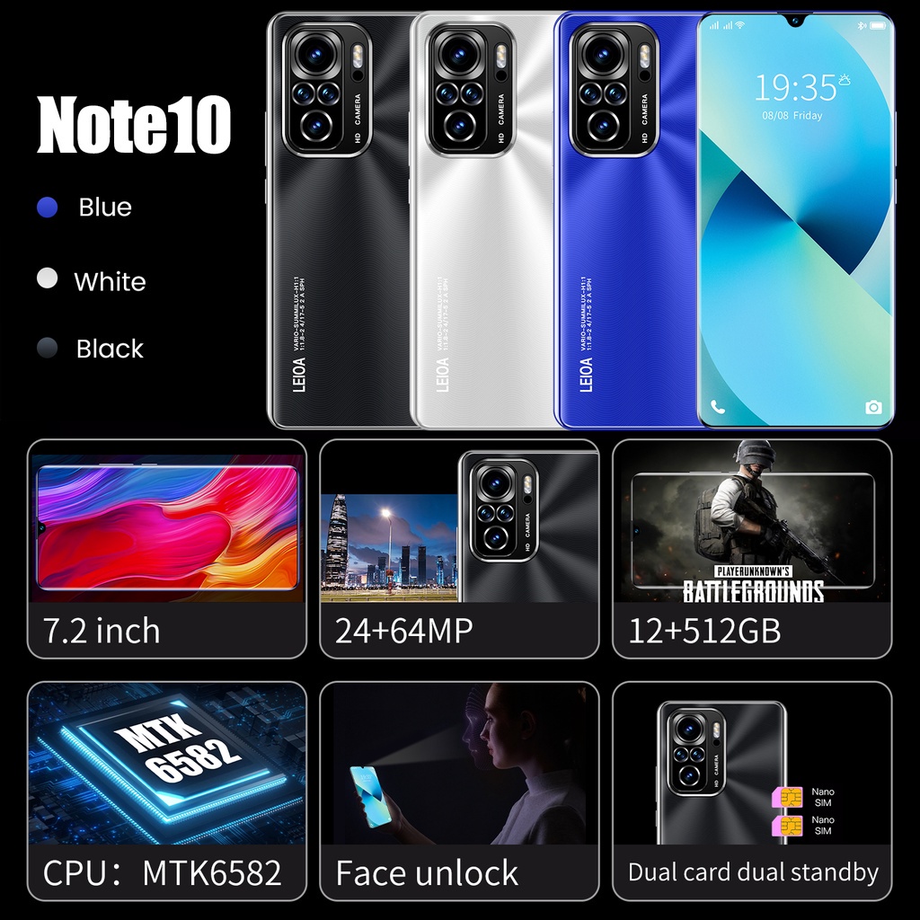 【COD】2021 versi internasional terbaru Note10 Pro 12GB+512GB layar HD 7.2 inci Android 10.0 ponsel siswa kursus online