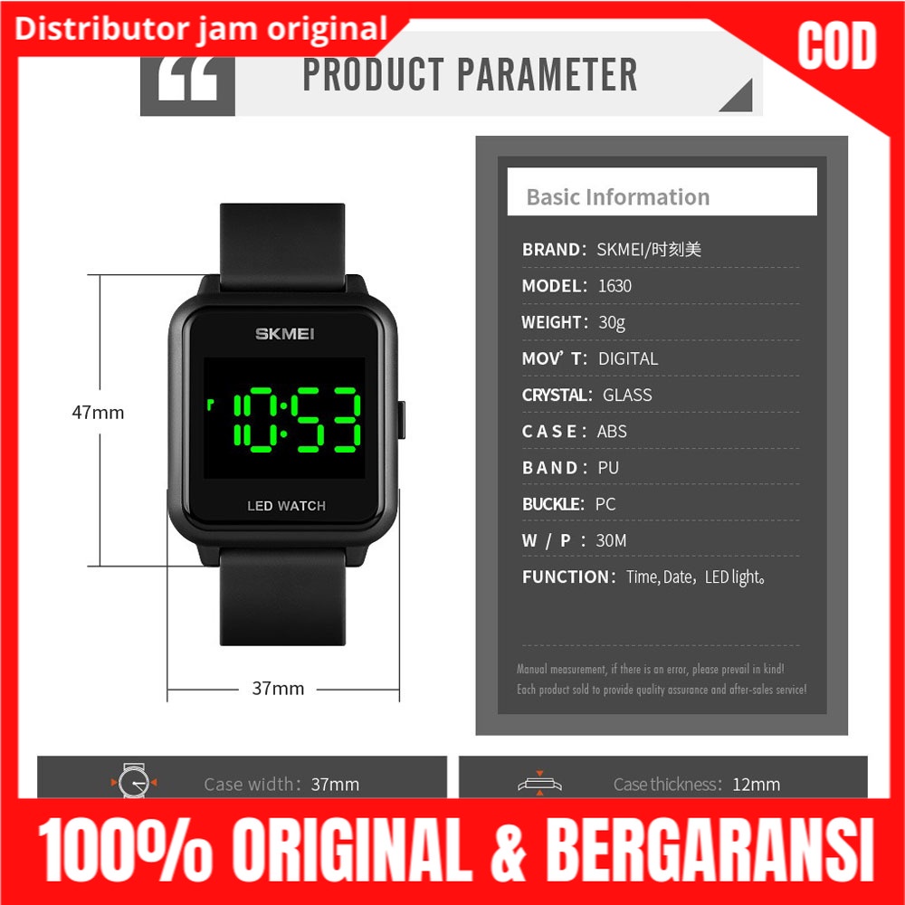 Jam Jm Tangan Tngan Pria Cowok Wanita Perempuan Digital Led Kotak Skimei Skmei Skemei Skymei 1630-1