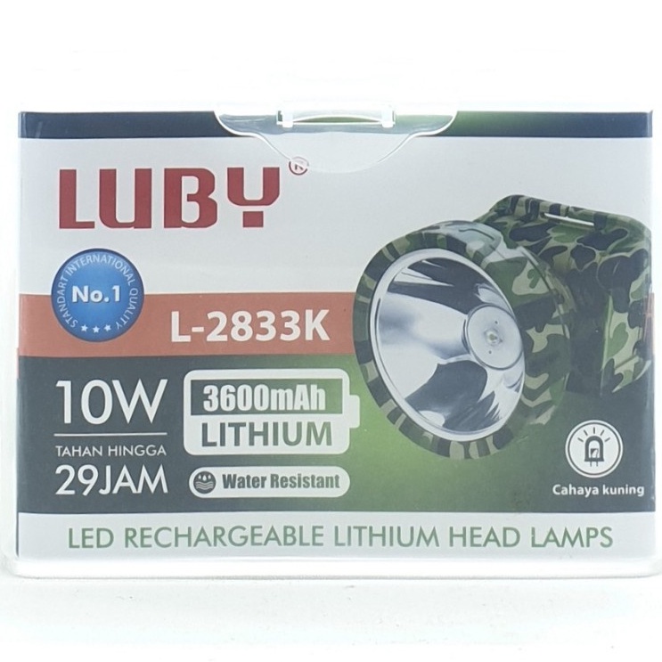 Senter Kepala/Headlamp Luby L-2833K LED Super Terang Lithium  LED 10 Watt