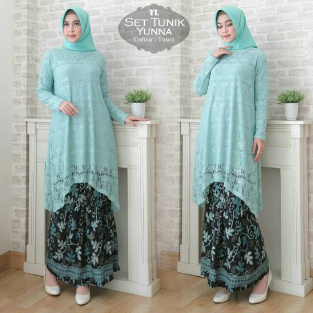 Kebaya Modern Hijab Remaja Style Modis Cantik Brokat Yunna Two Tone Terbaru Pink Mint Silver Biru