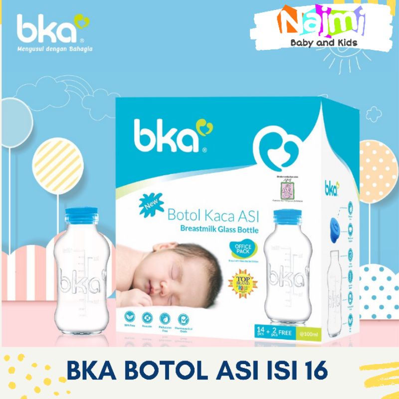BKA Botol Kaca ASI Tutup Karet isi 16 pcs 100 ml Breastmilk Glass Bottle