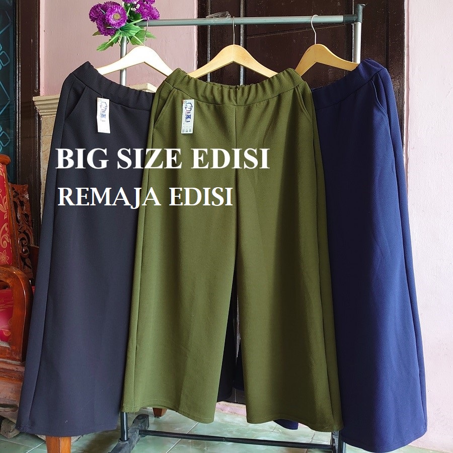 BIG ALL SIZE &amp; REMAJA BB 70 - 99kg EDISI KULOT | COD✅ PAHA &amp; PINGGUL MELAR NYAMAN / Crepe Waffle TEBAL &amp; RINGAN celana panjang wanita/super jumbo XXXL/ibu hamil/bawahan muslimah/kasual harian