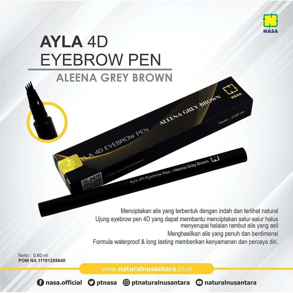 Ayla 4D EyeBrow Pen/ Aleena Grey Brown dan Aeena Brown/ Pensil Alis Modern Original Nasa
