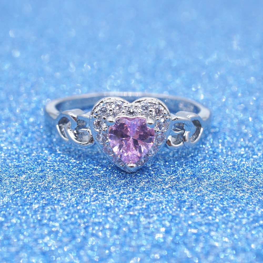 Cincin Batu Permata Merah Muda Perak 925 Wanita