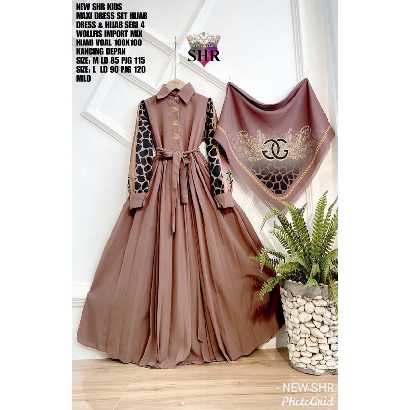 " NEW " MAXI DRESS KIDS WOLFIS KOMBINASI SHR ORI 100%