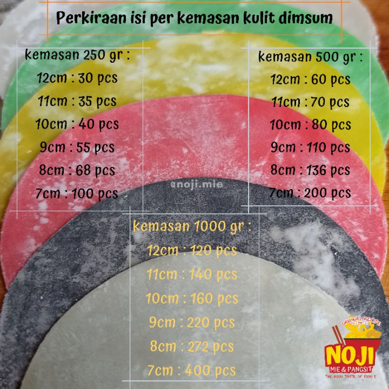 Kulit dimsum gyoza noji 1kg ukuran 7cm-12cm (bisa pilih ukuran)