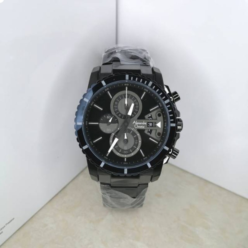 Jam Tangan Alexandre Christie 6532 AC 6532 pria original stainless steel hitam