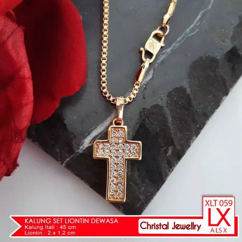 kalung salib lapis emas 18k