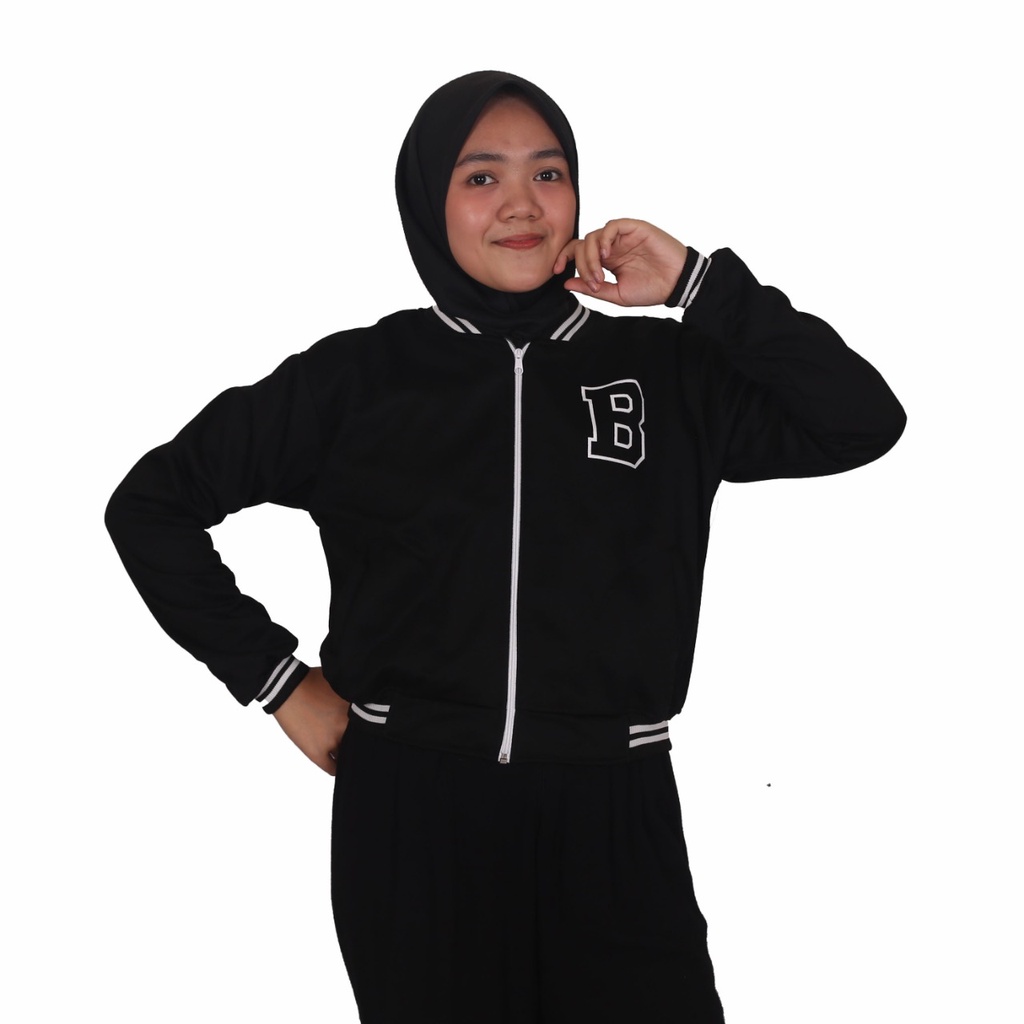 B Zipper Baseball - Jaket Crop Baseball Wanita