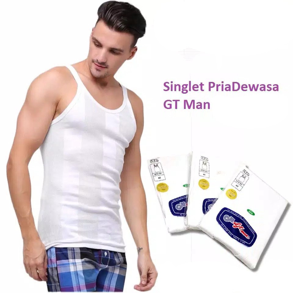 Kaos Singlet GTman Salur Putih Model Classic 302B
