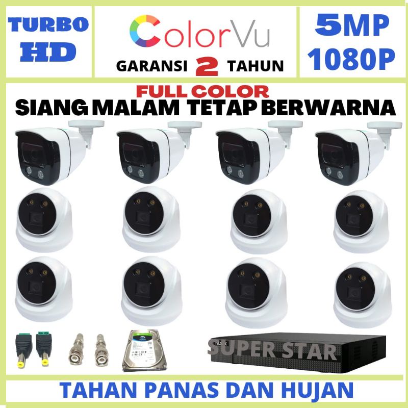 PAKET CCTV 16 CHANNEL 12 KAMERA COLOR VU LENSA 5MP 1080P CHIPSET SONY XMORE TURBO HD