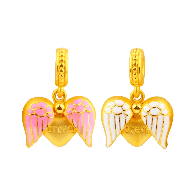 [Ready Stock]Fashion Gold Plated Love Heart Angel Wings Pendant Pink Necklace