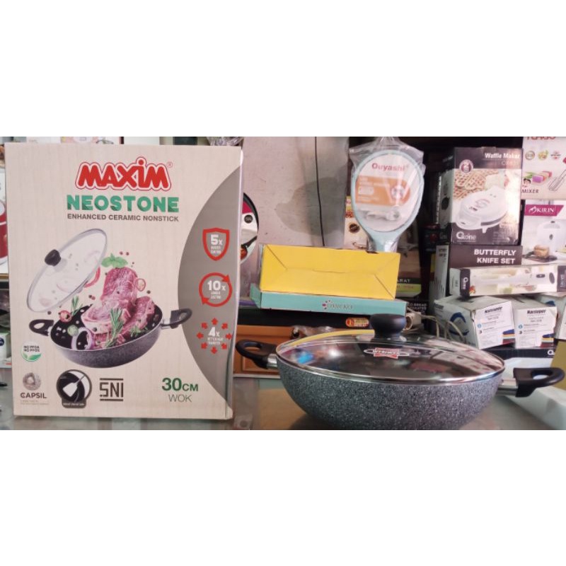 Wajan maxim Neostone anti lengket tutup kaca 30 cm