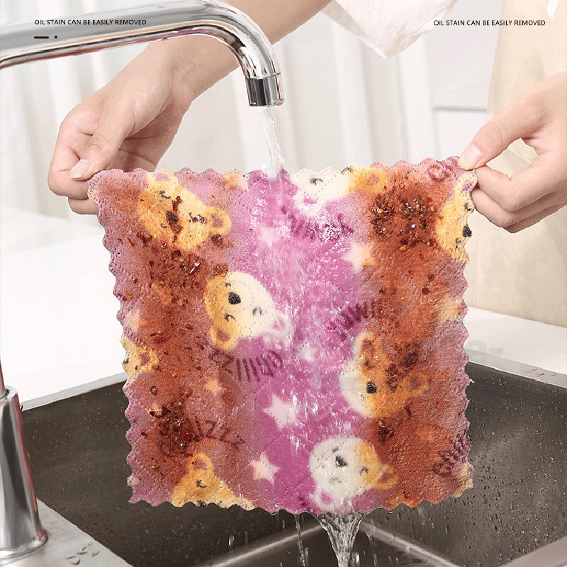 Kain Lap Cuci Piring Anti Minyak Dapur Ajaib Handuk Kecil Hand Towel Serbaguna 1029 Motif 25x25 Cm Dish Towel Coral Fleece