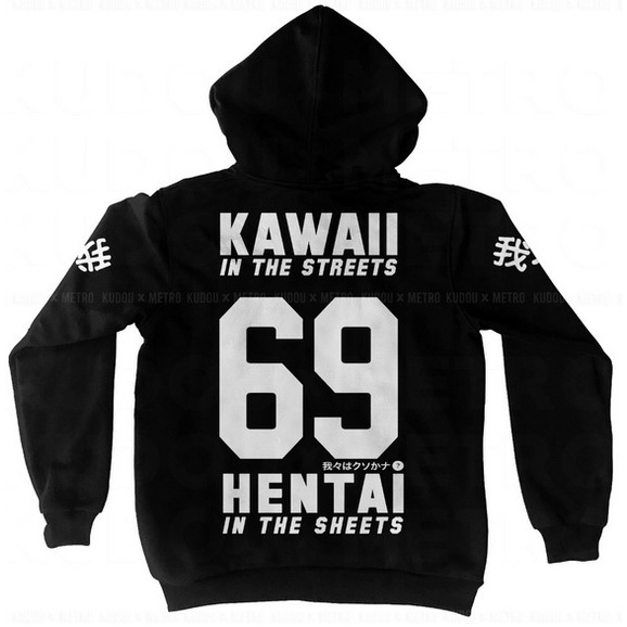 Sweater Hentai x Kawaii Black - Bahan Fleece Tebal , Dalaman Hoodie Hitam