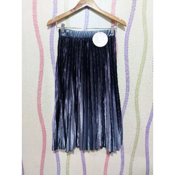 ( Bisa COD ) Rok Bludru velvet Super Gradasi/motif zigzag import Korea(panjang 90cm)-BIRU GRADASI 7/8